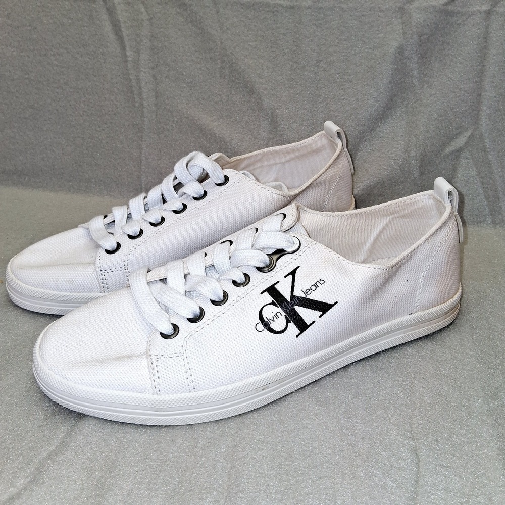 Calvin Klein Shoes Womens 7.5 Monna Casual Low Sneakers White Fabric Lace Up‎